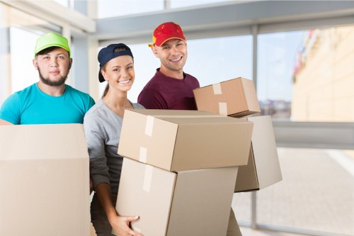 Office removal setup with desks and equipment in Putney