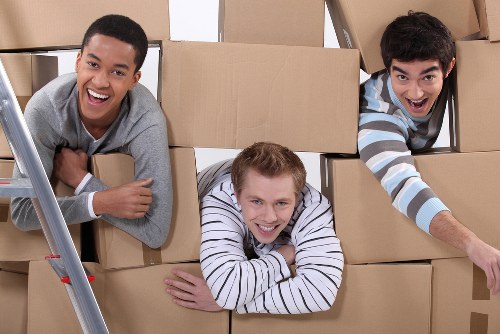 Packed boxes and wrapped furniture for removals